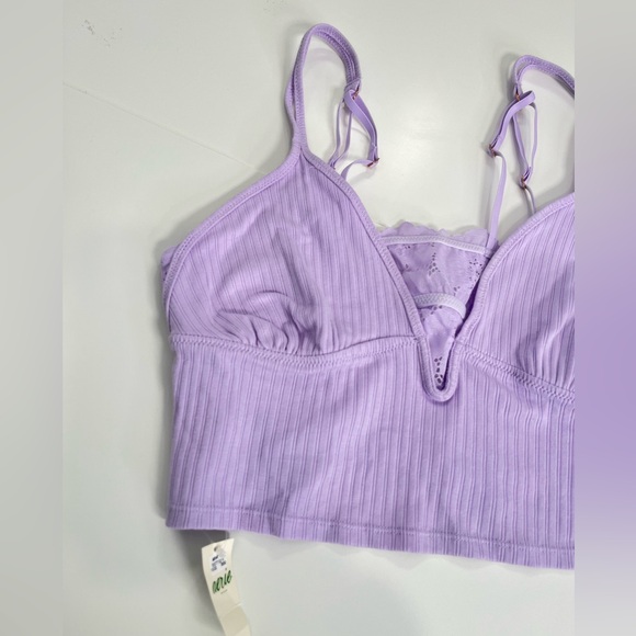 NWT Aerie Ribbed Poppy Lace Bra Top Medium Violet Flurry - Picture 3 of 8
